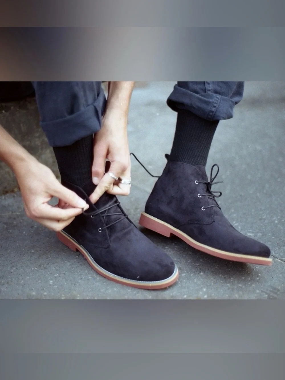 Good Guys don’t wear leather vegan suede chukka AYITA 2 desert black boots sz 10